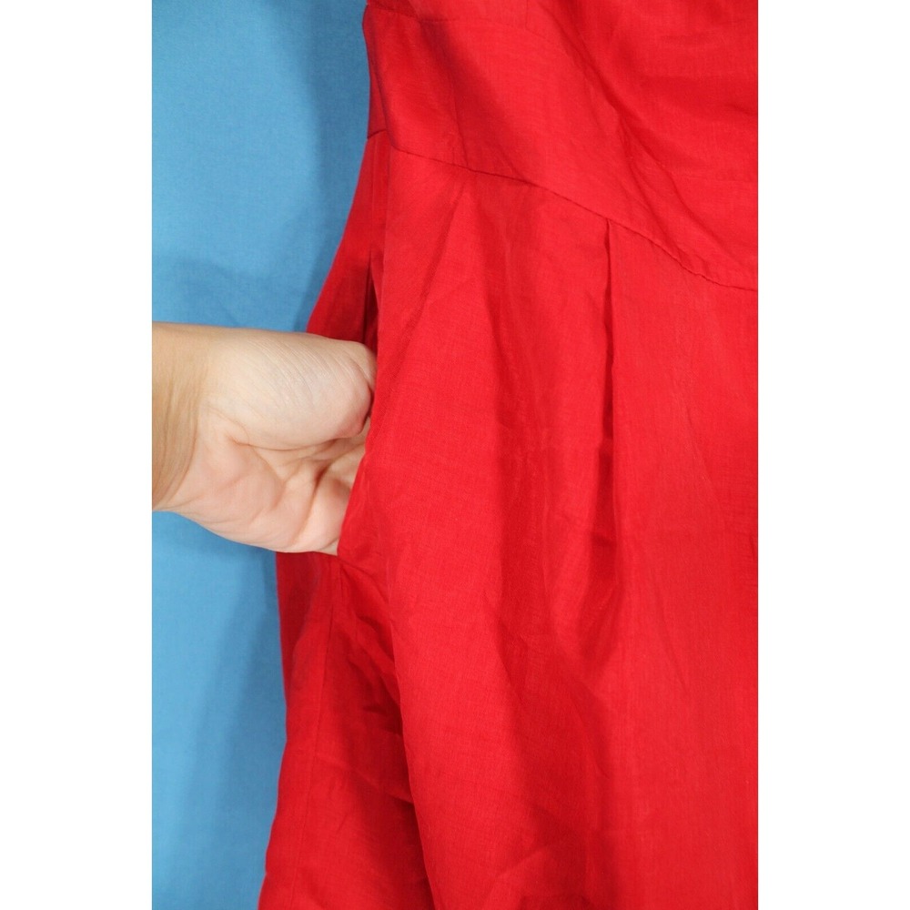 THE LIMITED Lined SATIN Red RUFFLE ONE-SHOULDER Pockets PLEATED Sheath Dress S - Picture 5 of 7